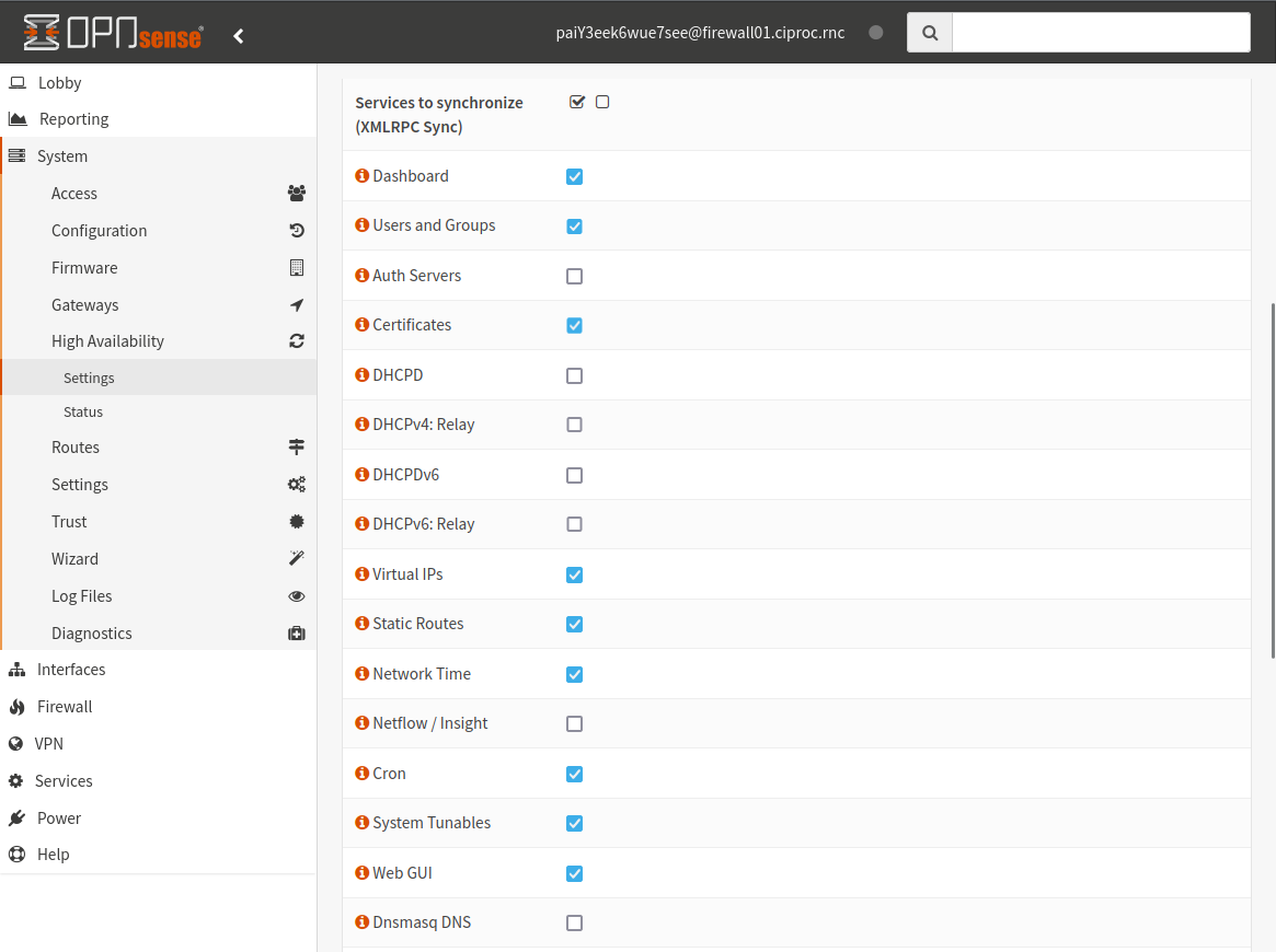 OpnSense High Availability config to tansfer