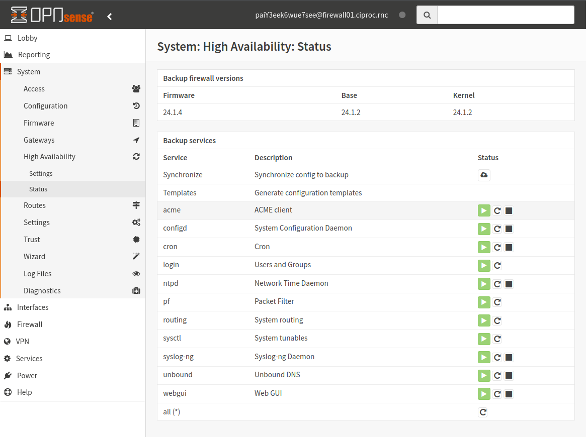 OpnSense High Availability Status