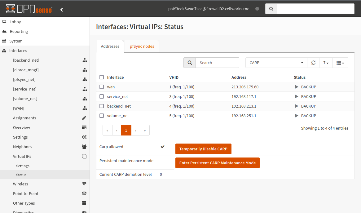 OpnSense Virtual IPs status backup